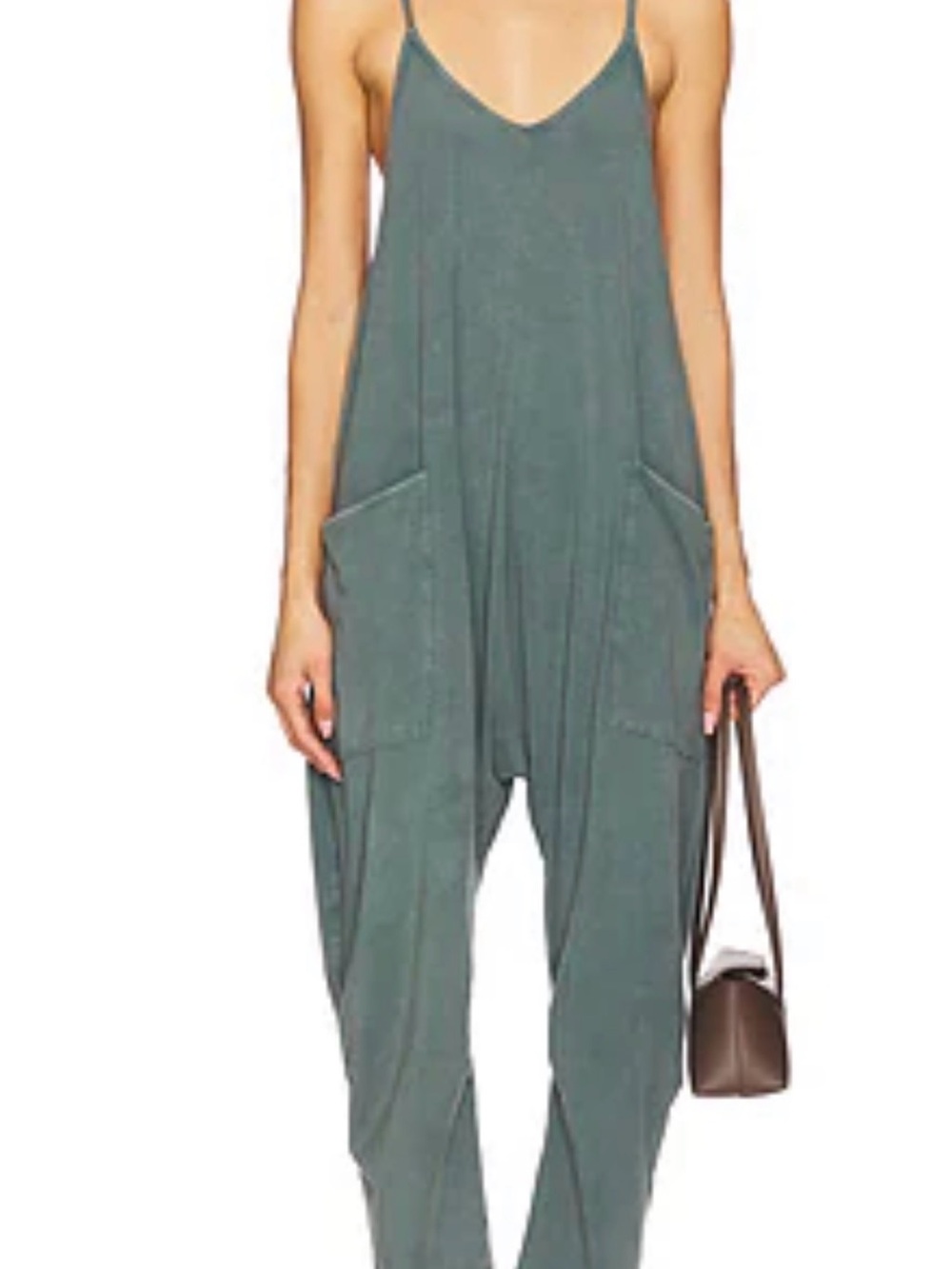 Free People Washed Sage Green Relaxed Harem Jumpsuit